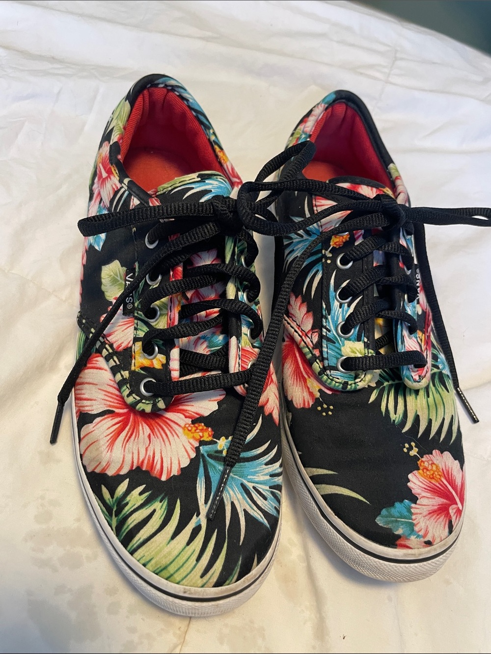 Vans Black Canvas Sneakers with Pink & Teal Floral Print